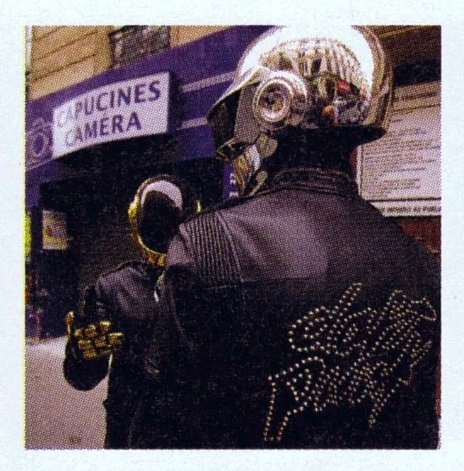 Daft Punk in Dior Homme leather, the studded logo on the back, Paris
