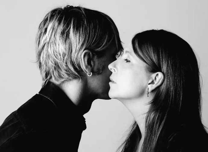 An Vandevorst and Filip Arickx in profile, face to face, black-and-white portrait