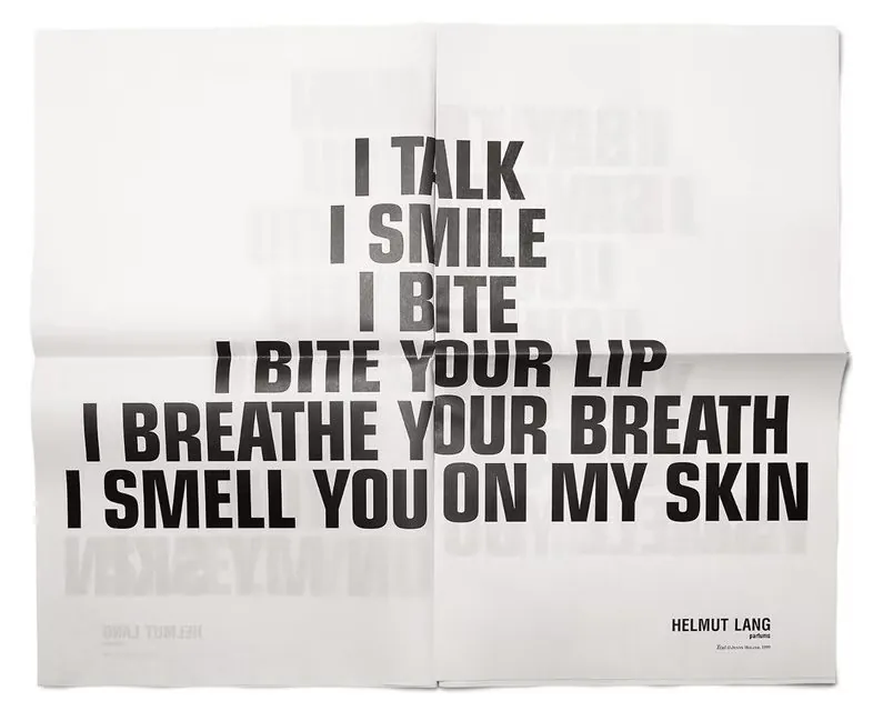 Helmut Lang Parfums – Launch campaign advertisement and text installation in collaboration with Jenny Holzer (2000)