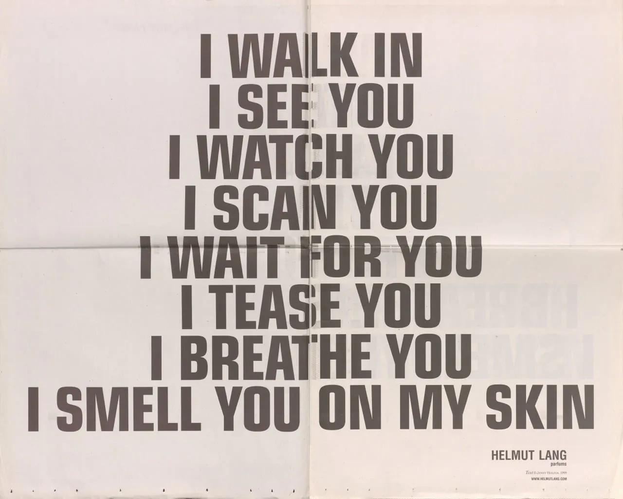 Helmut Lang Parfums – Launch campaign advertisement and text installation in collaboration with Jenny Holzer (2000)