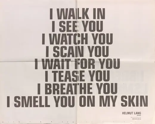 Helmut Lang Parfums launch advertisement with Jenny Holzer, 2000
